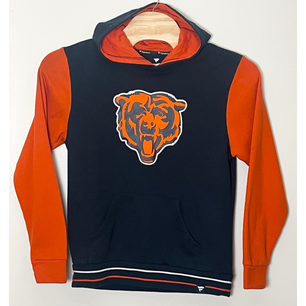 Fanatics Chicago Bears Hoodie Mens Medium Navy Blue Orange Logo Pullover